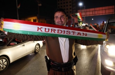 epa06227012 Kurds celebrate to show their support for the independence referendum in in Erbil, Kurdistan region in northern Iraq, 25 September 2017. The Kurdistan region is an autonomous region in northern Iraq since 1991, with an estimated population of 5.3 million people. The region share borders with Turkey, Iran, and Syria, all of which have large Kurdish minorities. On 25 September the Kurdistan region holds a referendum for independence and the creation of the state of Kurdistan amidst divided international support.  EPA/MOHAMED MESSARA