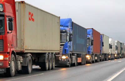 Tver region, Russia - May 22, 2013: Traffic jam at the M10 federal highway connecting Moscow and Saint Petersburg.