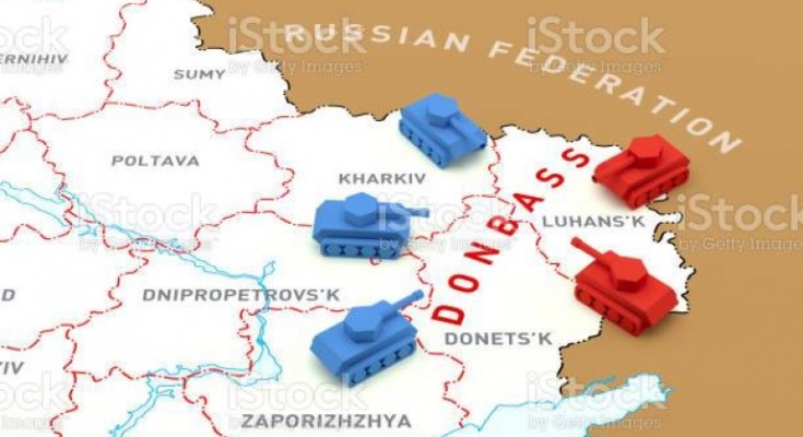The Encounter of Tanks on the Map of Ukraine. 3d Rendering http://www.lib.utexas.edu/maps/world.html