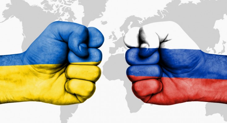 Conflict between Ukraine and Russia, male fists - governments conflict concept