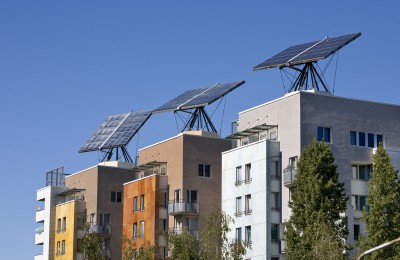 Large solar panels on suburban flats