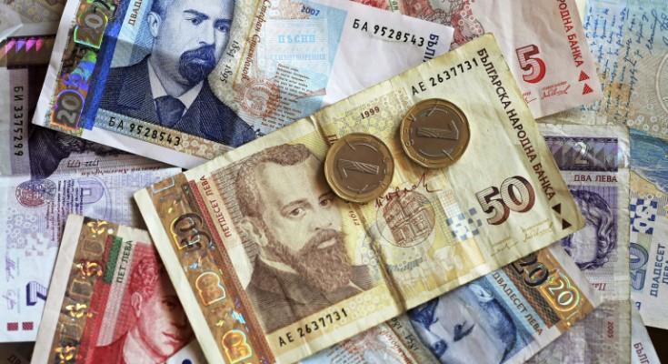 Close up shot of Bulgarian Lev money banknotes