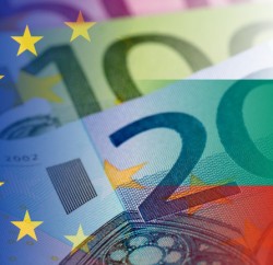 bulgaria and eu flag with euro banknotes