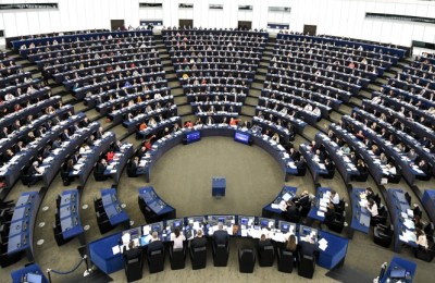 epa06603078 Members of Parliament vote on the Guidelines on the framework of future EU-UK relations at the European Parliament in Strasbourg, France, 14 March 2018. The MEPs have signs reading '#allforjan' on the tables. In the afternoon the MEPs debate on the safety of journalists across the EU referring to the murder of Slovak investigative journalist Jan Kuciak and his fiancee Martina Kusnirova. EPA/PATRICK SEEGER