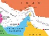 Strait of Hormuz multi colored political map. Waterway between Persian Gulf and Gulf of Oman. Strategically important choke point with Iran to the north and UAE and Oman exclave Musandam to the south.
